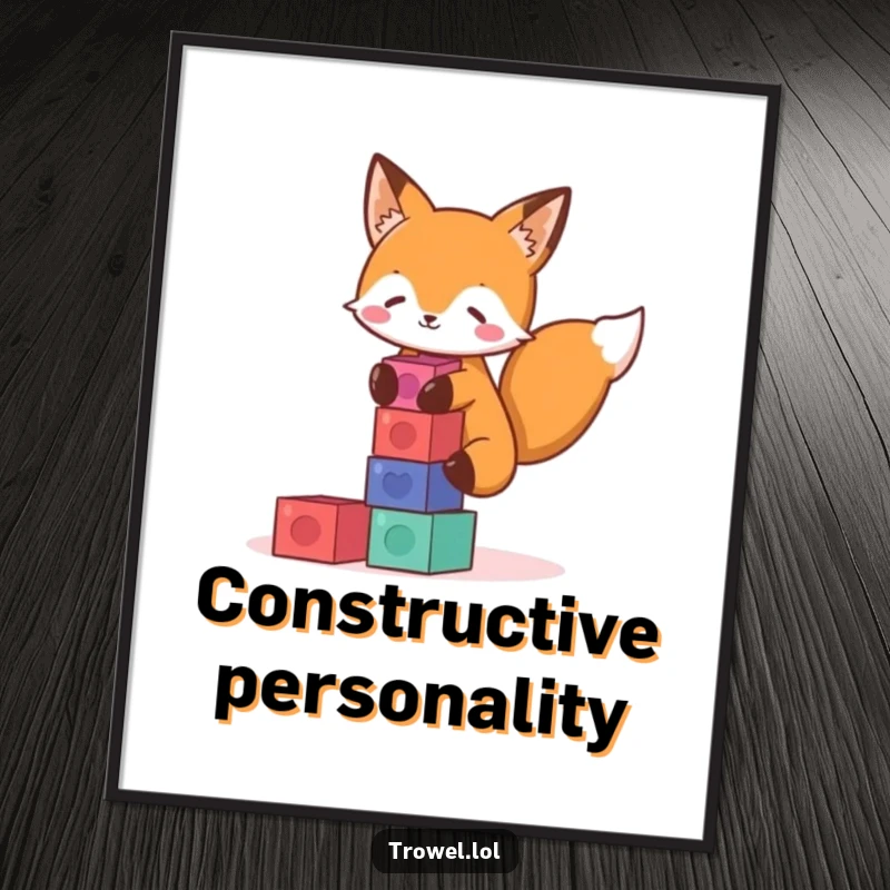 Funny fox digital art print of a playful character stacking colorful blocks, ready to be printed and enhance your space with fun.