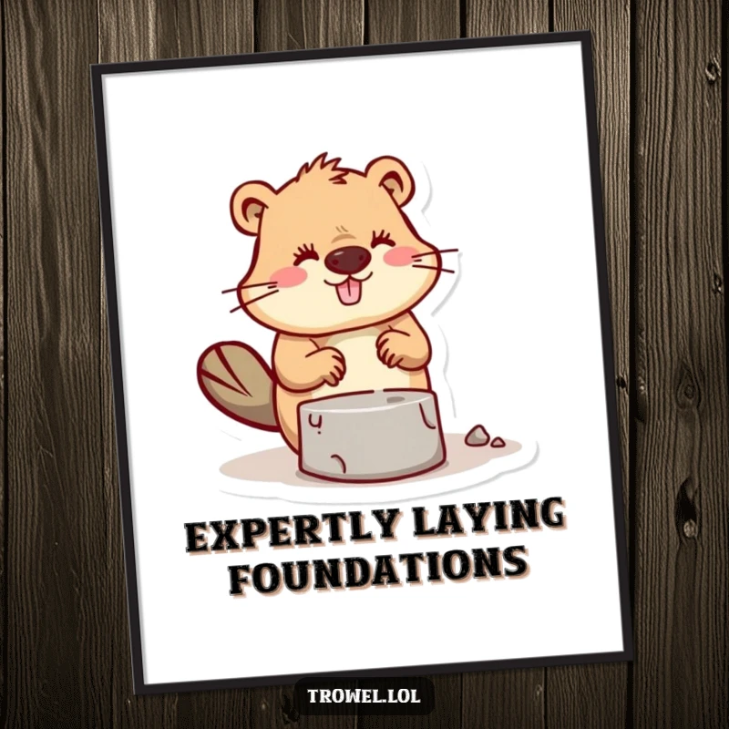 Funny Beaver Digital Art Print of a character trowelling mortar, symbolizing construction and diligence.