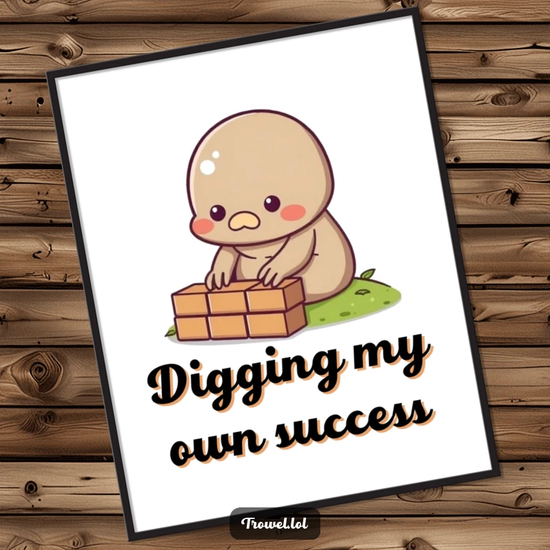 Funny Mole Digital Art Print of a character laying a brick, symbolizing hard work and dedication.