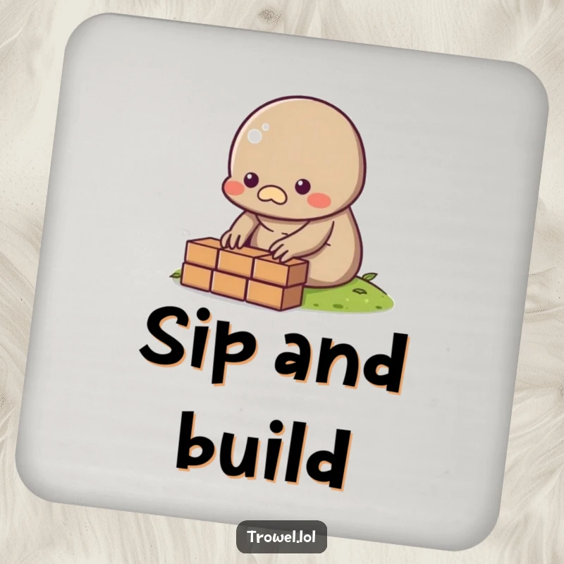 Funny Mole Coaster with a bricklaying motif, a stylish and humorous table protector.