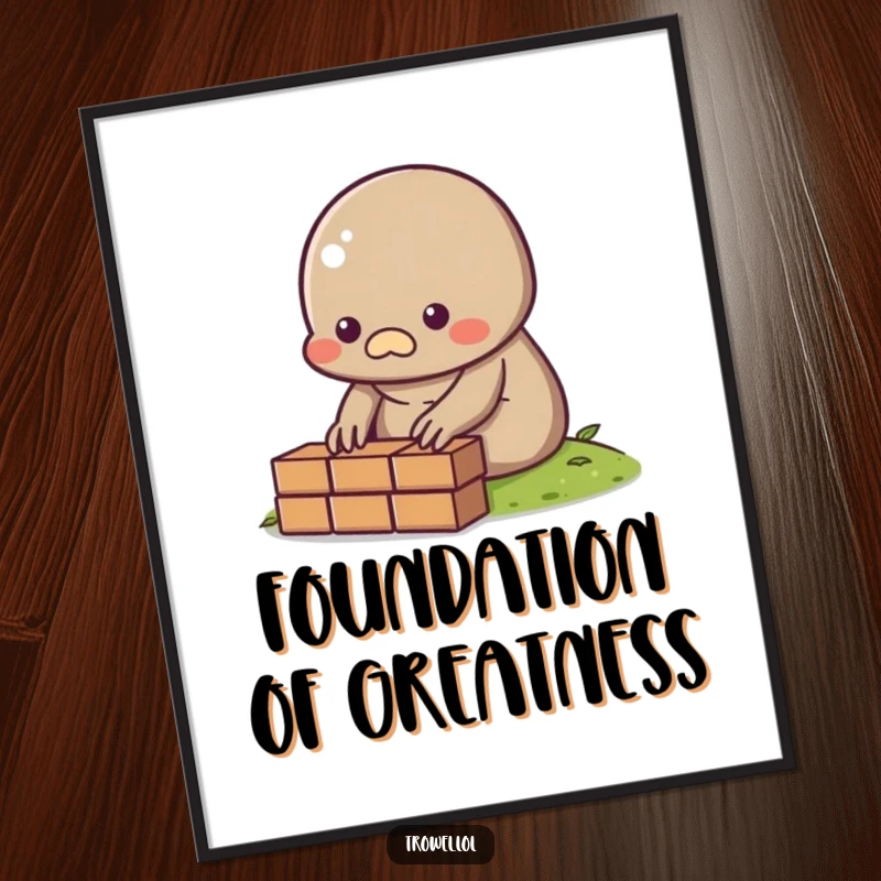 Funny Mole Poster showing a small mole character diligently laying a single brick, symbolizing hard work.