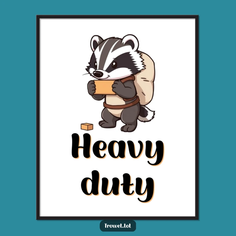 Funny Badger Carrying Bricks Poster - Strong Wall Art Gift!