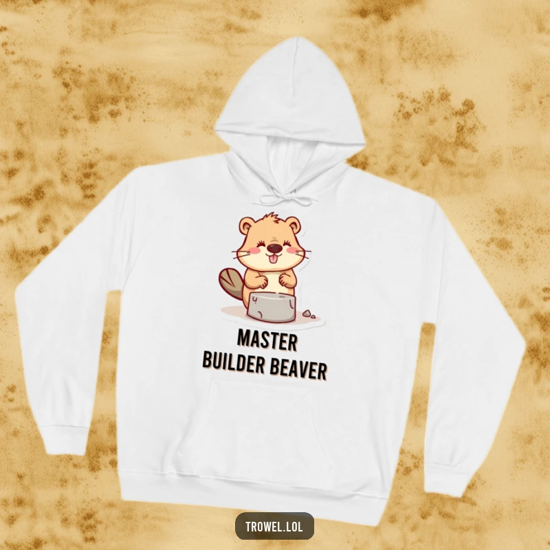 Funny Beaver Hoodie designed for comfort while showcasing a character busy with mortar and bricks.