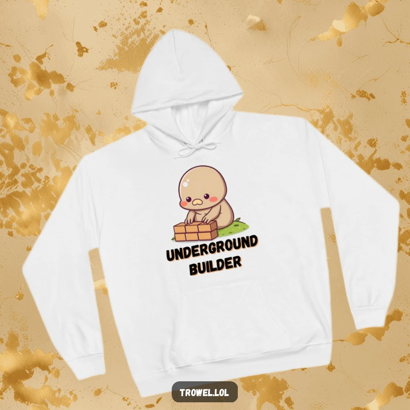 Funny Mole Hoodie designed for comfort while showcasing a character focused on laying a brick.