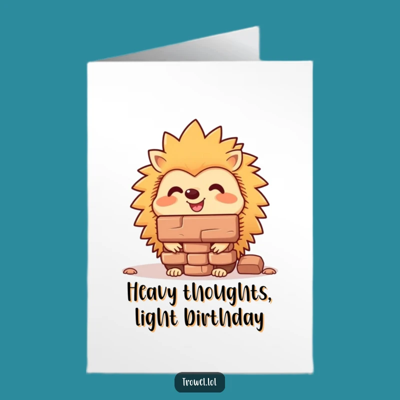 Free Printable Birthday Card Hedgehog Balancing Brick Funny Downloadable Gift