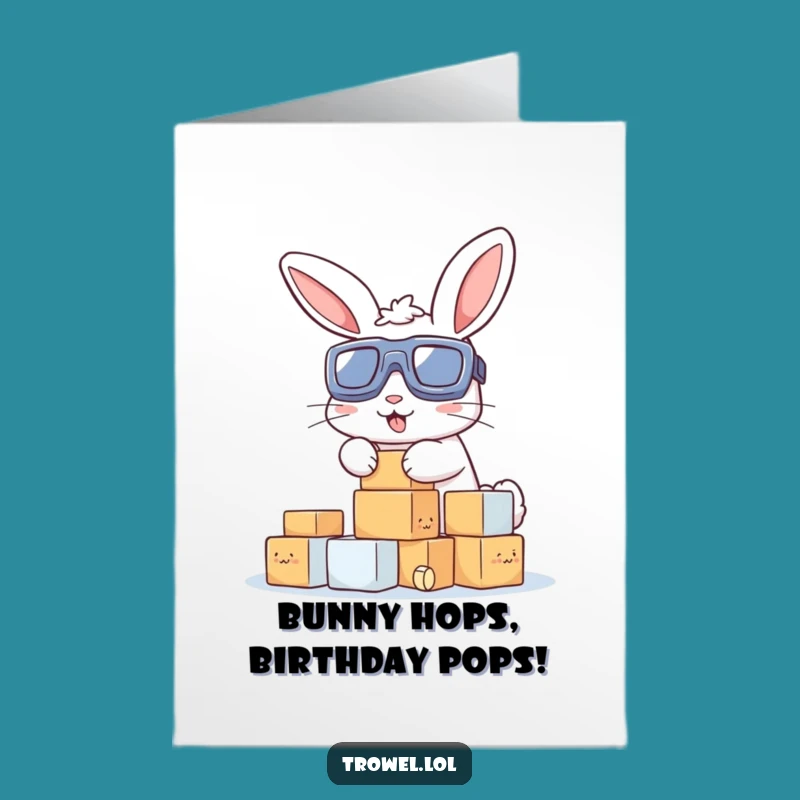 Free Printable Bunny Birthday Card: Funny Stacking Blocks Downloadable Gift