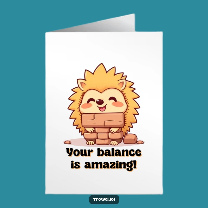 Free Printable Congrats Card Hedgehog Balancing Brick Funny Downloadable Gift
