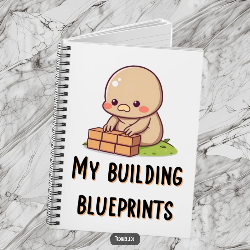 Funny Mole Notebook with a bricklaying motif, perfect for notes on projects and progress.