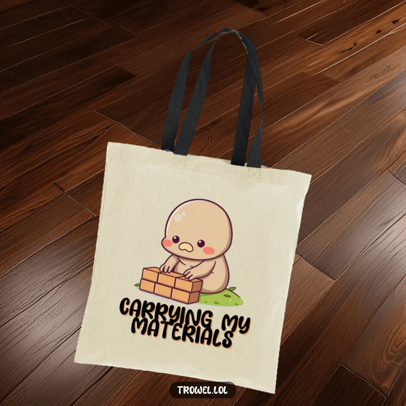 Funny Mole Tote Bag featuring a character laying a brick, great for carrying work or personal items.